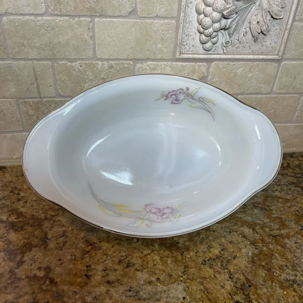 VTG Pair Acropal France Relish Dishes 10.5 Inch Victoria Oval‎ Milk Glass Floral